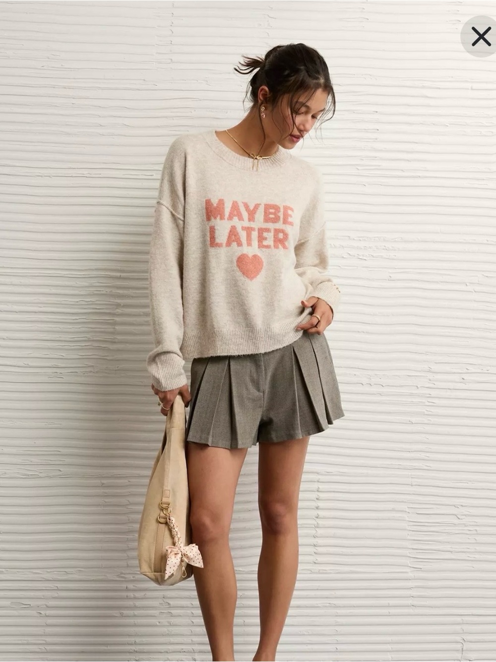 American Eagle Outfitters Cream Crewneck Sweater with Pink Text - Picture 2 of 6